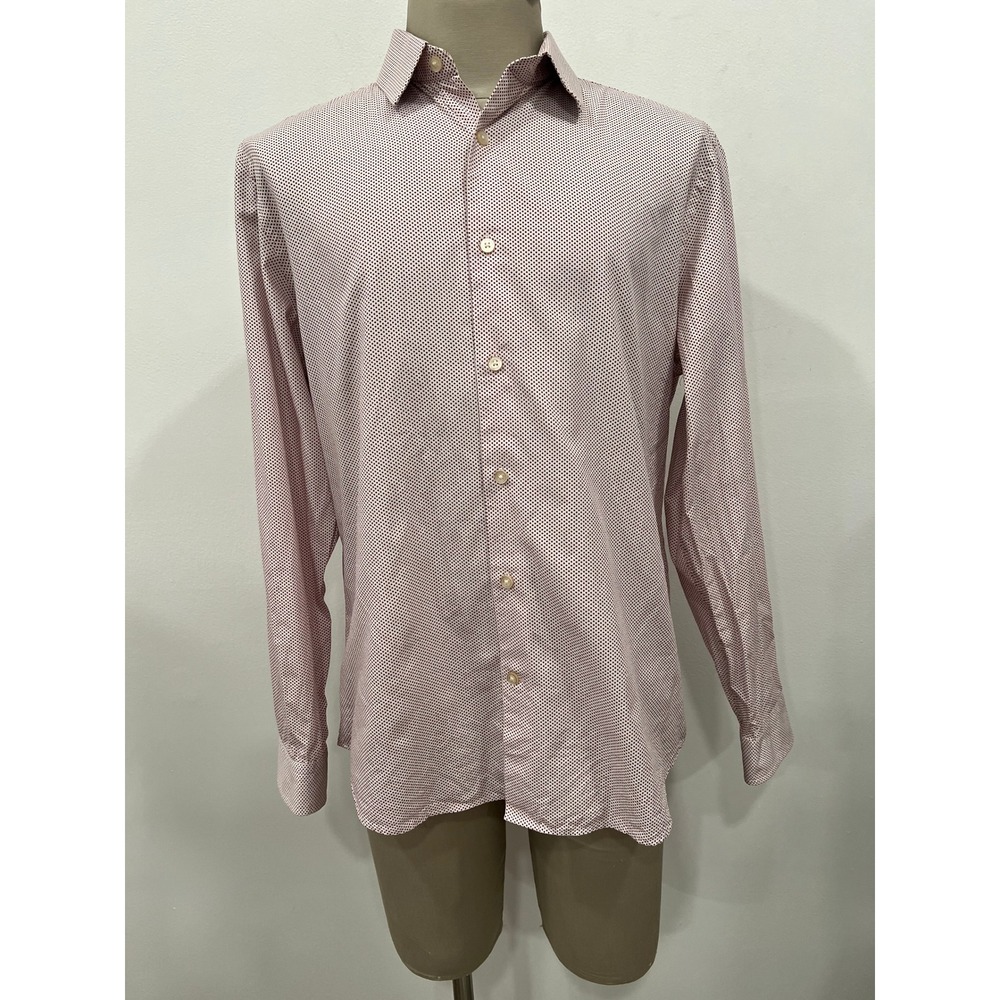 Express Men's Large Red Polka Dot Modern Fit Long Sleeve Button Up Shirt 16 16.5